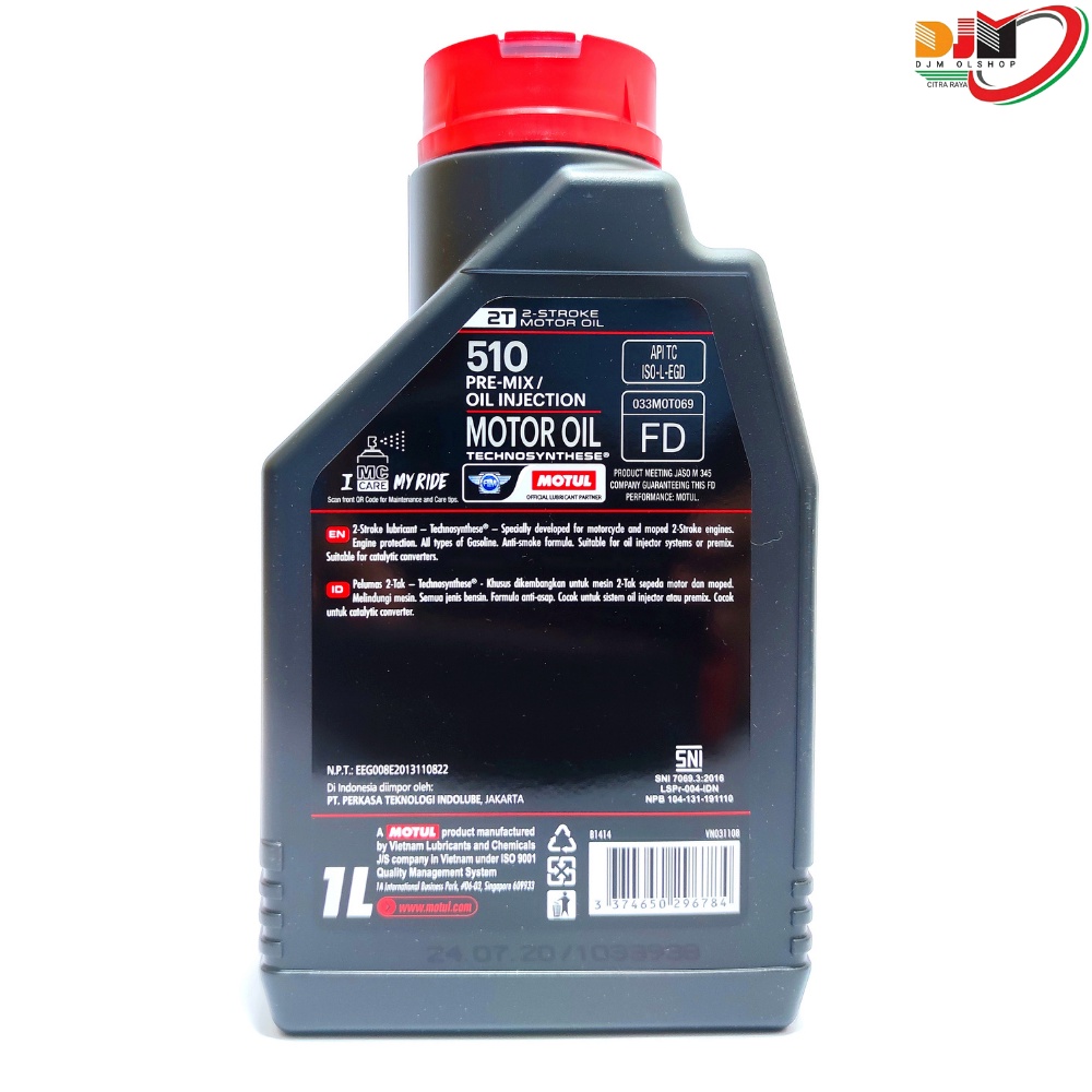 MOTUL Oil Motor 2T 510 API TC ISO L EGD JASO FD 1L Oil Samping