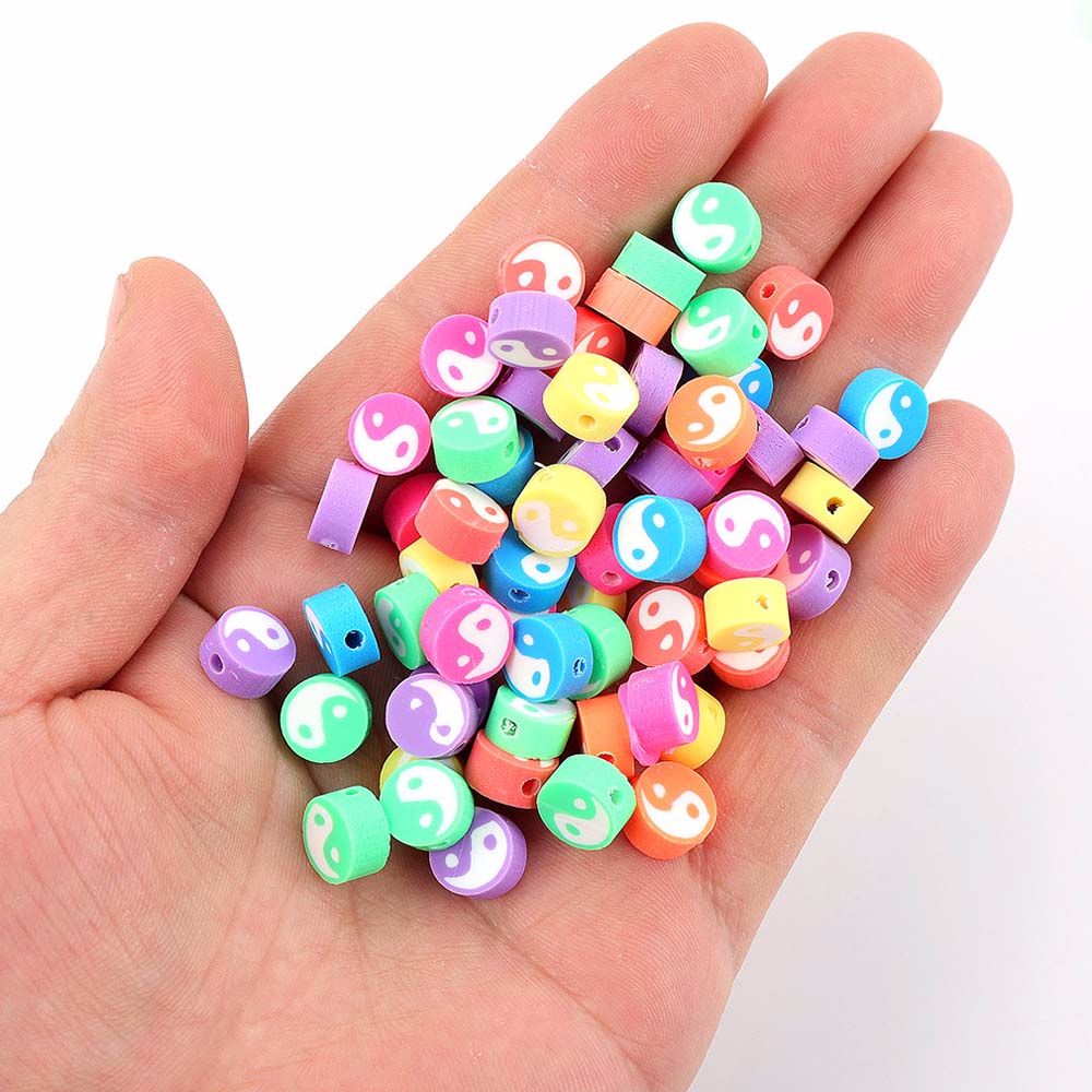 Needway  9 mm Round Beads Candy Color DIY Jewelry Making Yin Yang Eyes Loose Beads Necklace Bracelet Tai Chi Earring Handmade 50 Pcs Needlework Beads/Multicolor