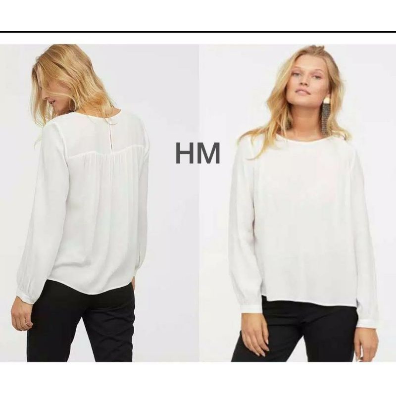 HnM crepe pleat white blouse ori