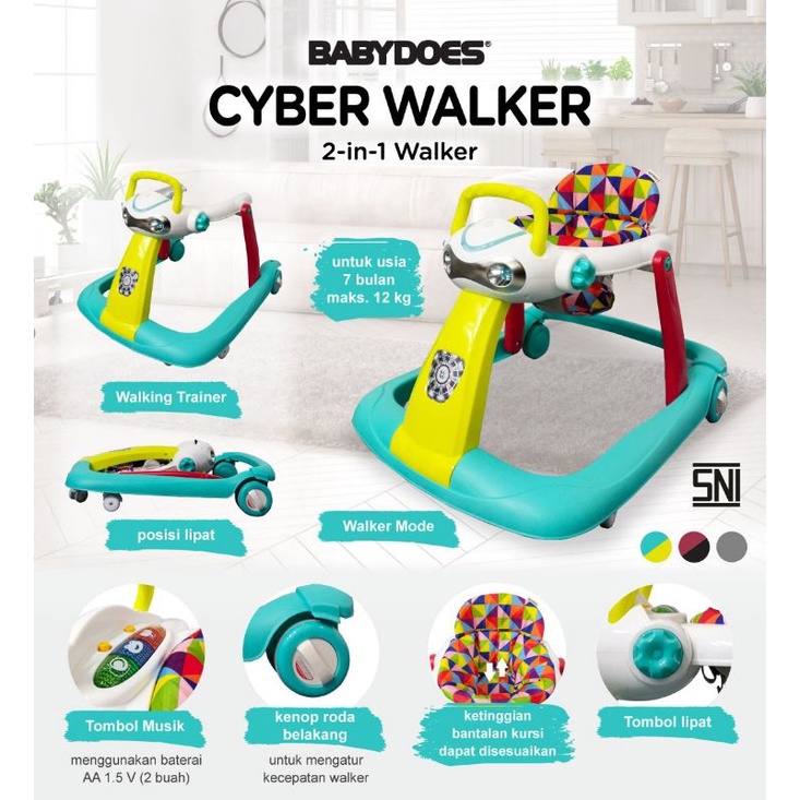 Baby Walker Alat Bantu Belajar Jalan Babydoes 2 In 1 Cyber Walker Push Wolker Walking Trainer