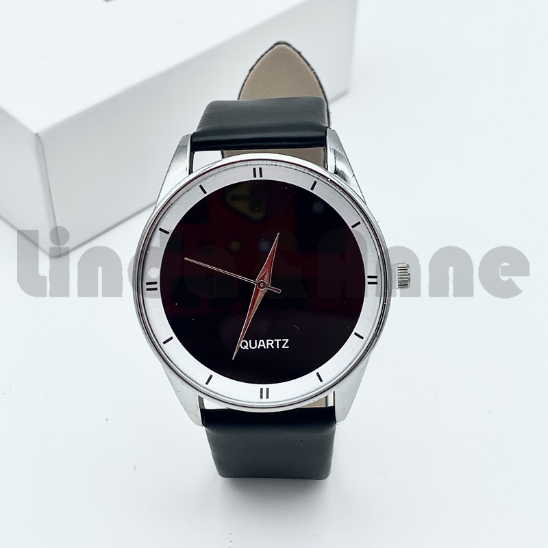 Jam Tangan Romawi Pria Dan Wanita Casual Analog Quartz Strap Pu Hitam Import