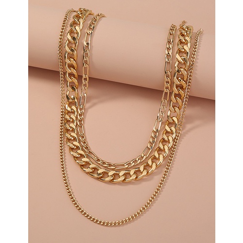 LRC Kalung Fashion Gold Color Multi-layer Metal Thick Chain Necklace V89963