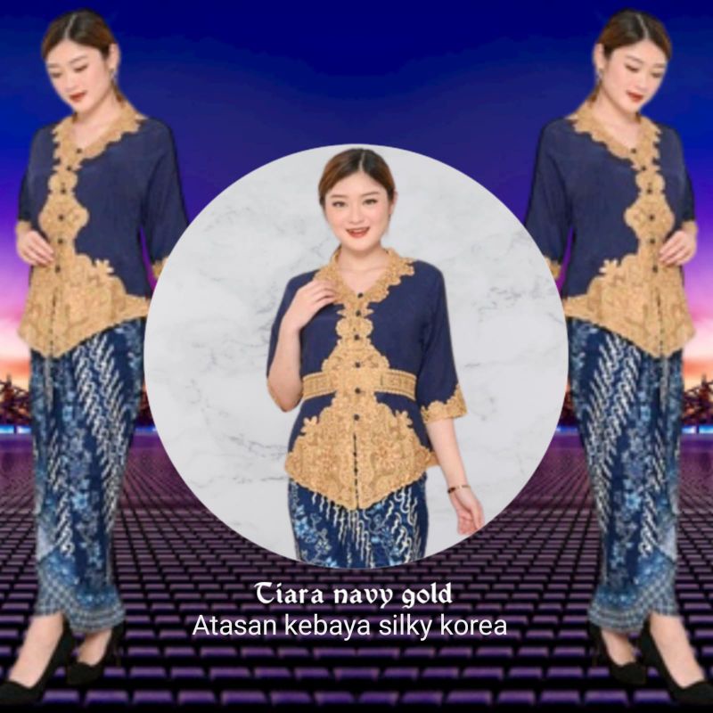 Kebaya Encim Golden Modern Katun Silky Korea Kombinasi Brukat  Bordir