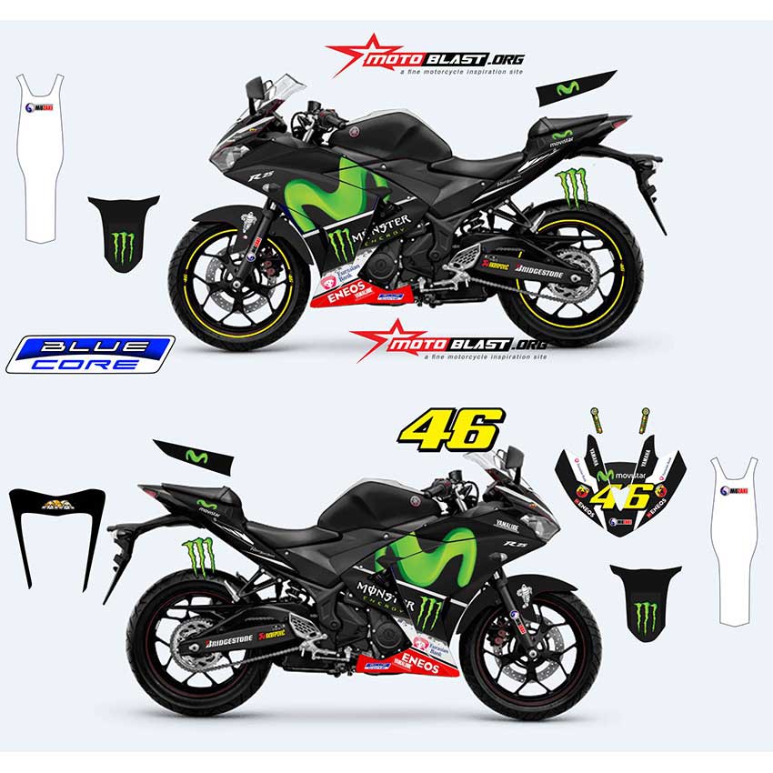 Decal Stiker YZF R25 BLACK MOVISTAR V3