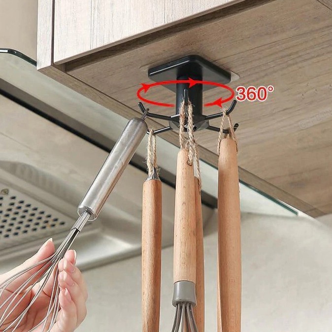 BAROKAH Gantungan Putar Tempel Peralatan Dapur 6 Hook Serbaguna Strong Hook