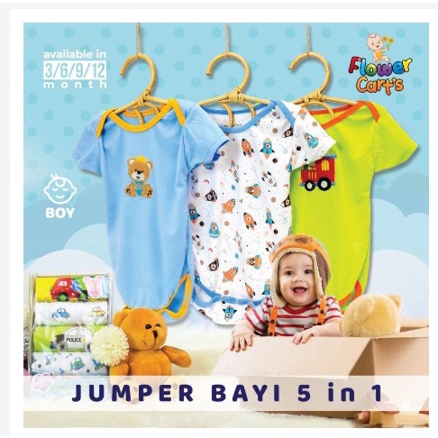 Jumper Pendek / Bodysuit Bayi Flower Carts 5in1 / BE LOVE baju bayi