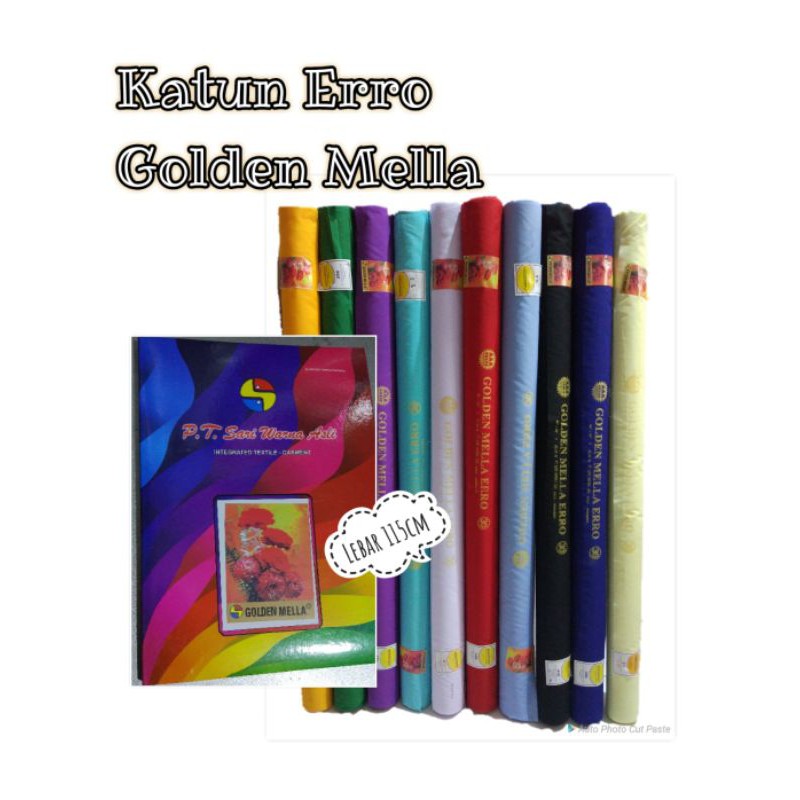 Bahan Kain Katun Erro Golden Mella Polos lebar 115cm / cotton arrow seragam, furing, halus lembut mu