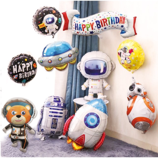 Ornamen Balon Bentuk Ufo Spaceman Rocket 4D Bahan Aluminum Foil Untuk Dekorasi Pesta Ulang Tahun Anak