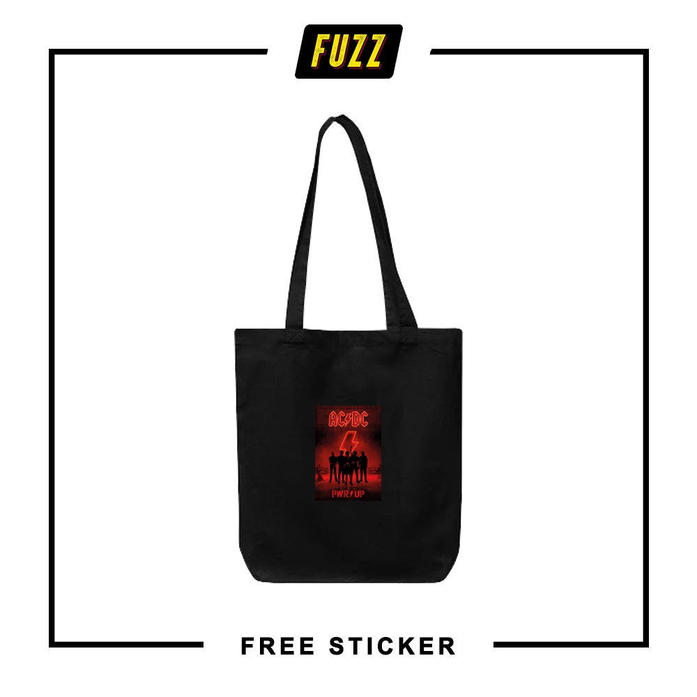 Totebag Resleting ACDC Tote Bag Pria Wanita Distro Musik Casual Bahan Kanvas Drill Kekinian
