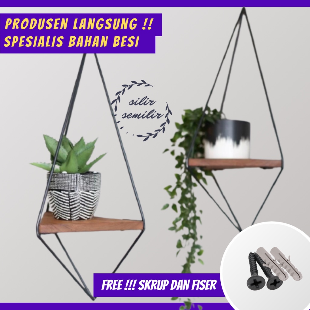 SMF037 Rak Ambalan Standing Pot Dekorasi Bunga Bias Bahan Besi Tempel Dinding Minimalis Industrial