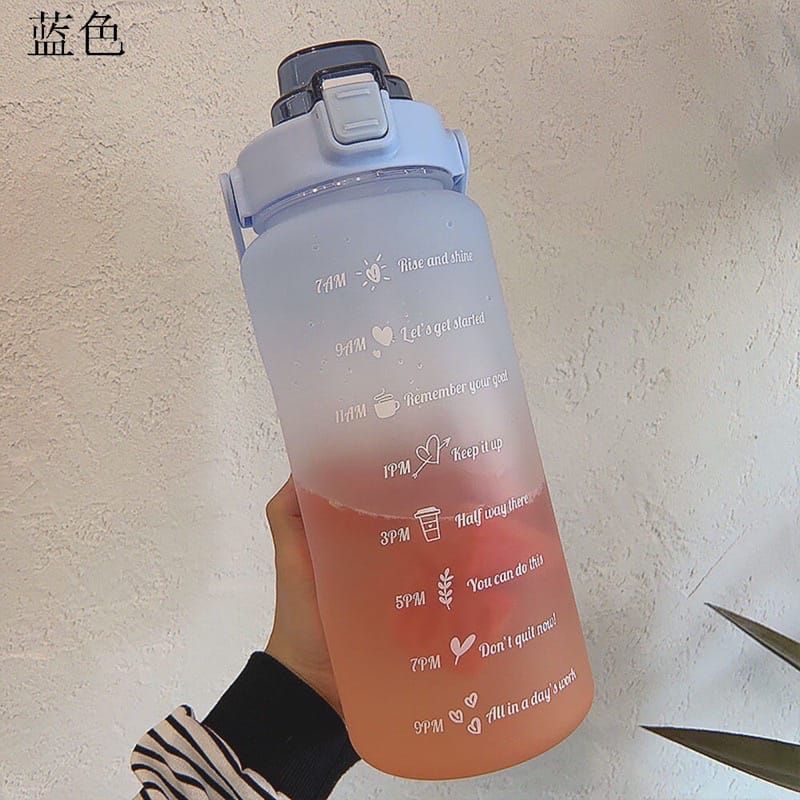 Tumbler 2L Free Sticker // Botol Minum Gradasi Pelangi 2 liter Viral Botol Motivasi Penanda Waktu