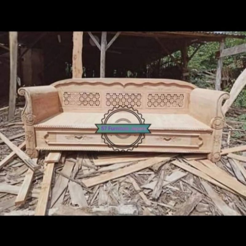 Bale bale lengkung ukir Jepara simpel - Kursi bangku antik kayu jati mentahan