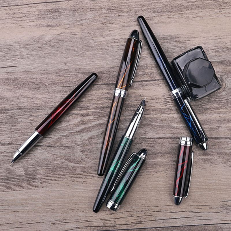 

Free Ongkir ya Luxury Colorful Lines Fountain Pen Business Student 0.38mm Fine Nib Calligraphy