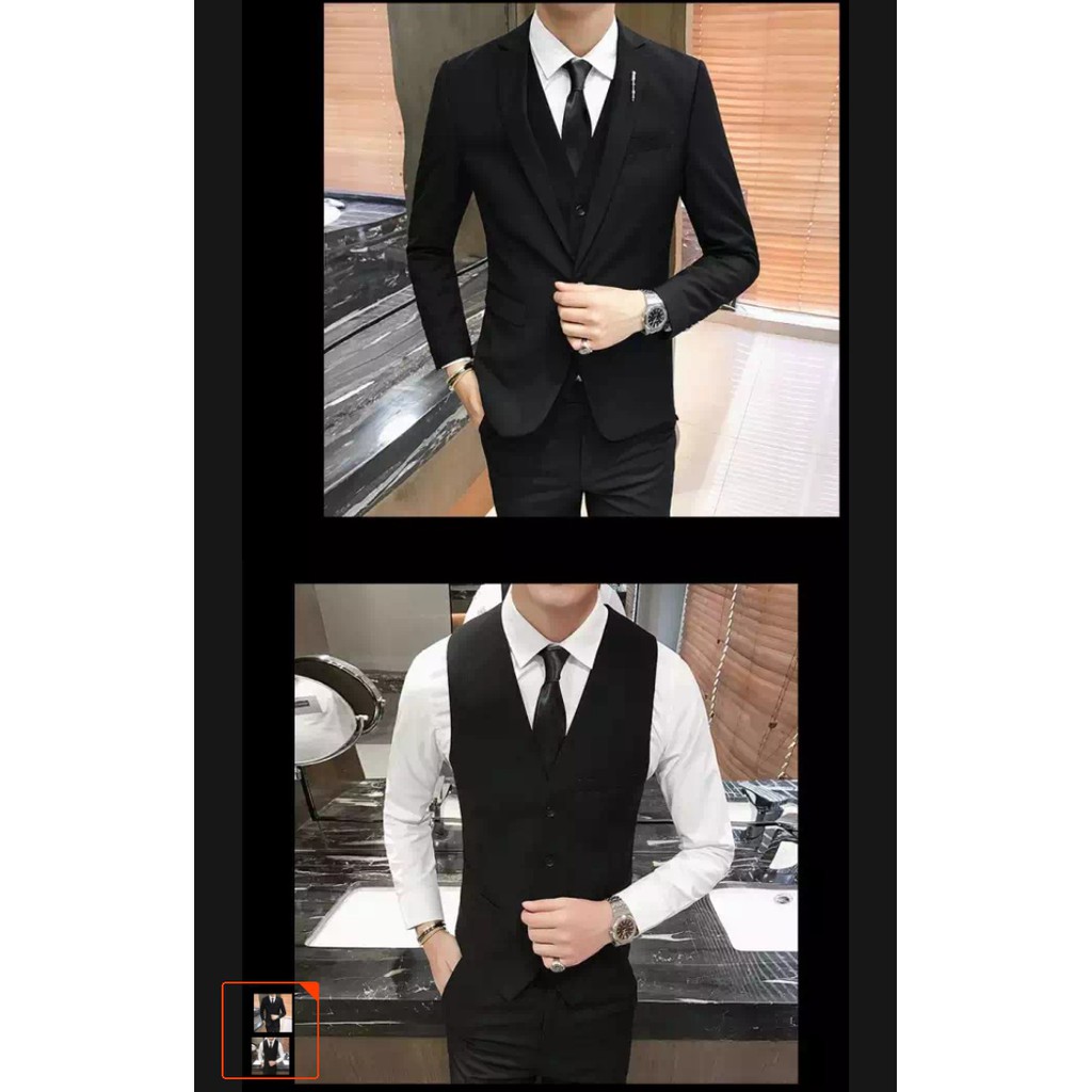 SETELAN JAS FORMAL KANTOR RESMI KERJA PRIA SLIFMIT FULL BLACK HIGH CLASS 5IN1 TERLENGKAP TERMURAH