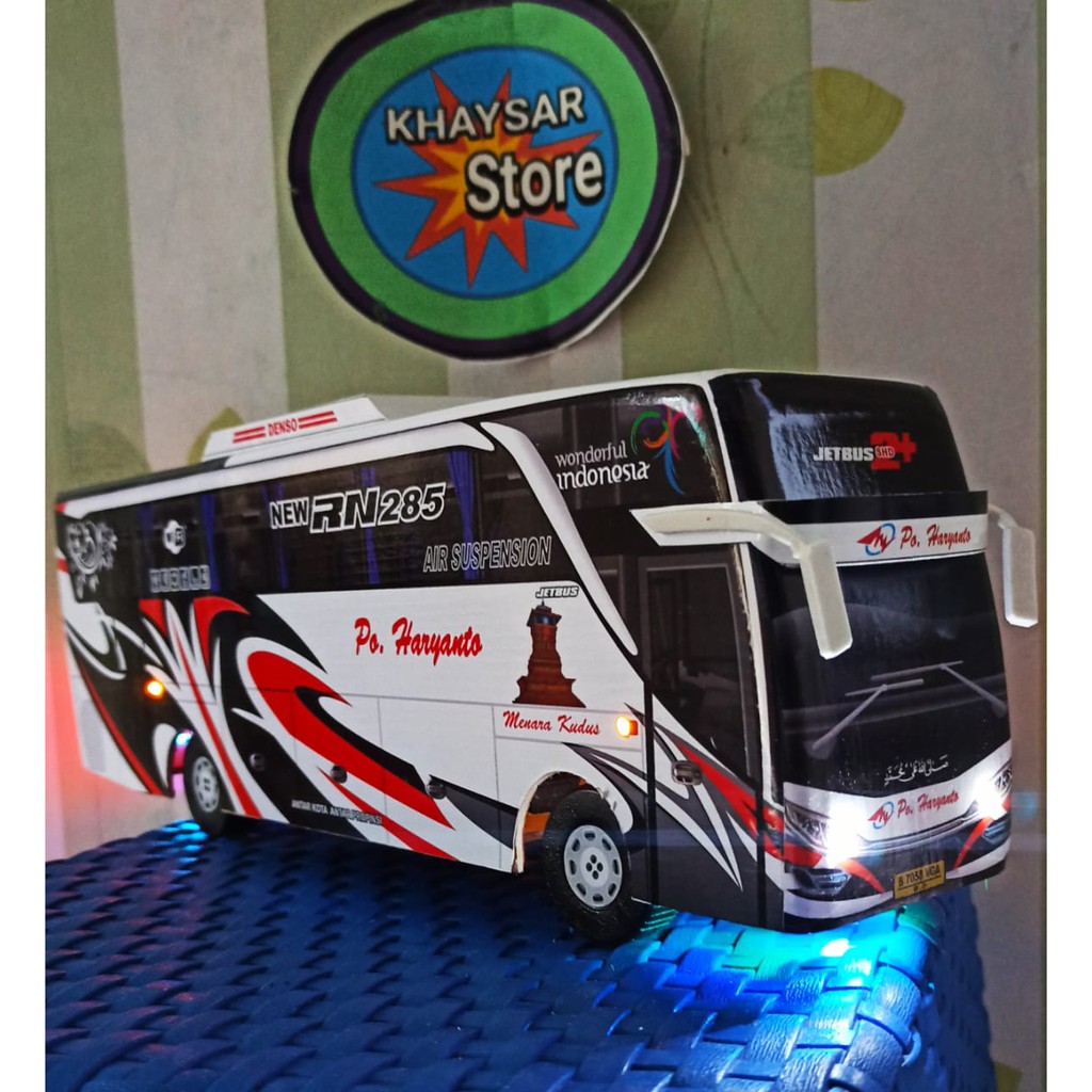 Miniatur bus bis shd haryanto merah plus lampu