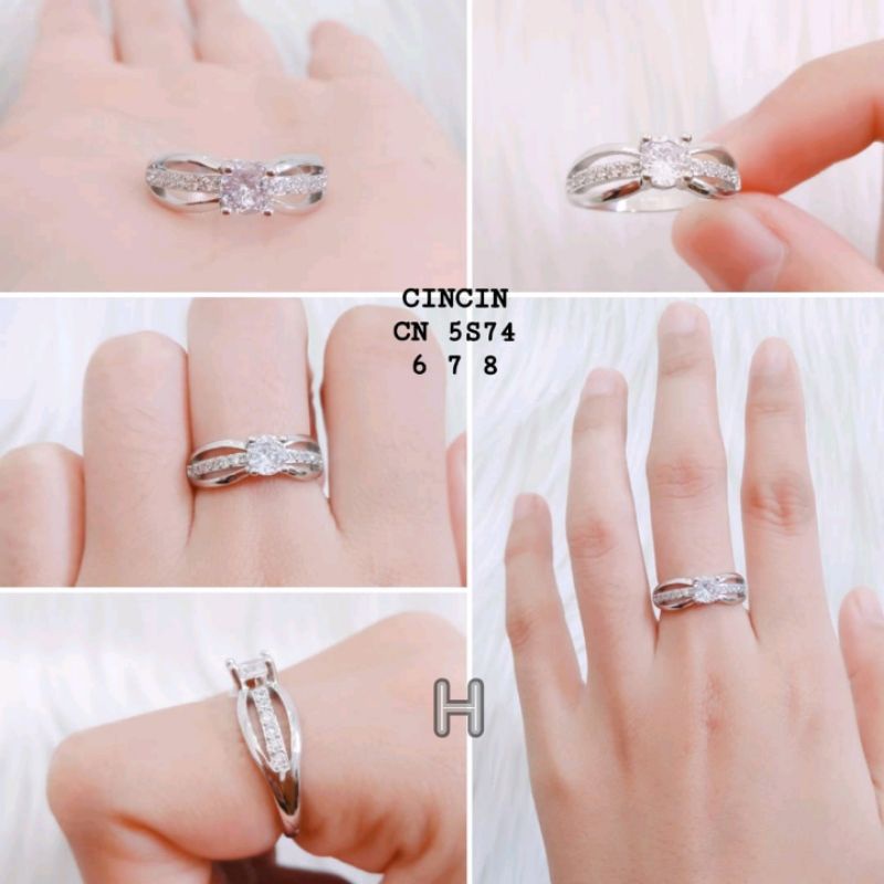 Cincin Titanium Permata Solitaire Cincin Wanita