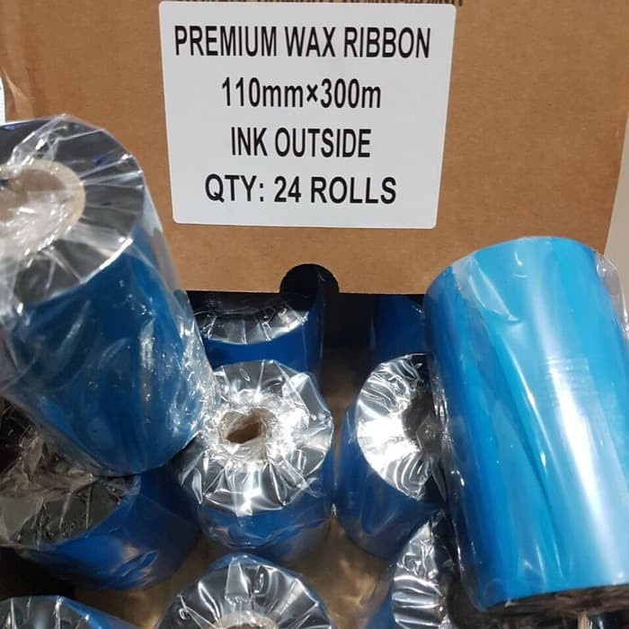 Premium Ribbon Wax 110x300 Face Out Pita Tinta Printer Label Barcode Postek C168 110 x 300 Meter