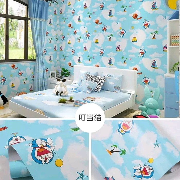 Wallpaper Sticker Dinding Motif Doraemon Pantai Ukuran Panjang 10Meter x Lebar 45CM