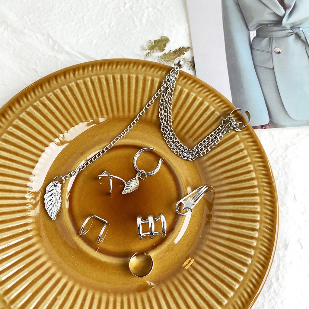 Hu Hu Hu Hu Hu Alat Bantu Pasang Kacamata♡ 5pcs / Set / 7Pcs / Set Anting Klip Tanpa Tindik Bahan Metal Untuk Wanita