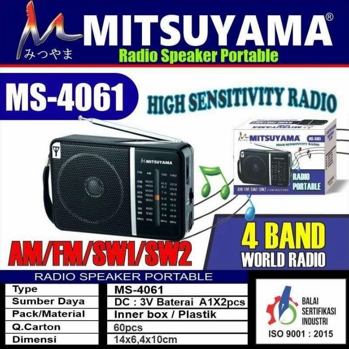 COD Radio Portable Mitsuyama MS - 4061 FM/AM/SW1/SW2 4Band World Radio MS-4061