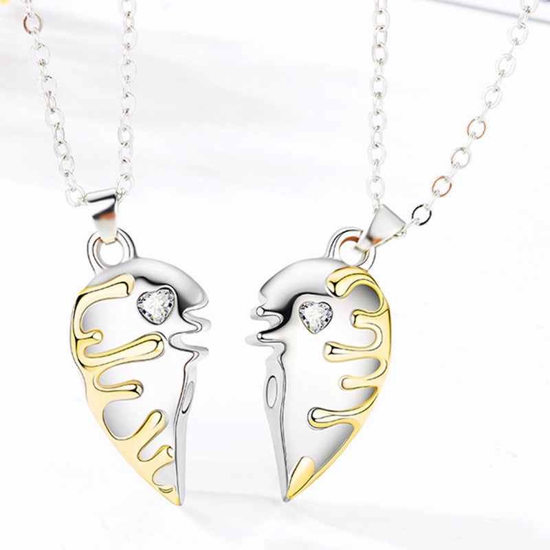 Fancyqube 2pcs Kalung Liontin Hati Magnetik Warna Emas Untuk Pasangan