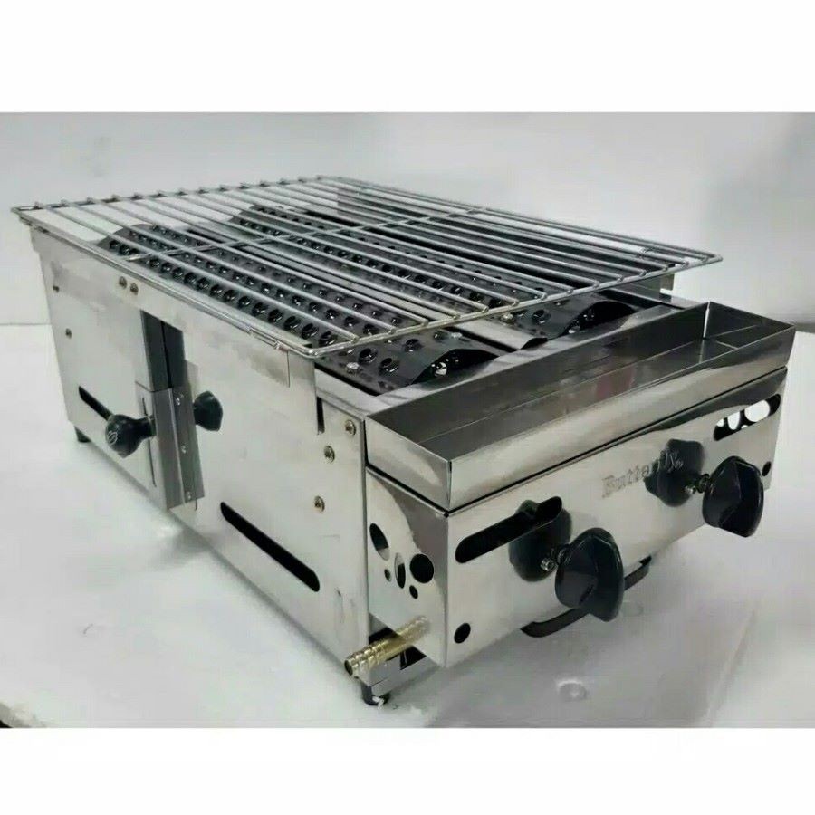 Panggangan Infrared Gas Butterfly Double BBQ P002 Stainless 2 Tungku