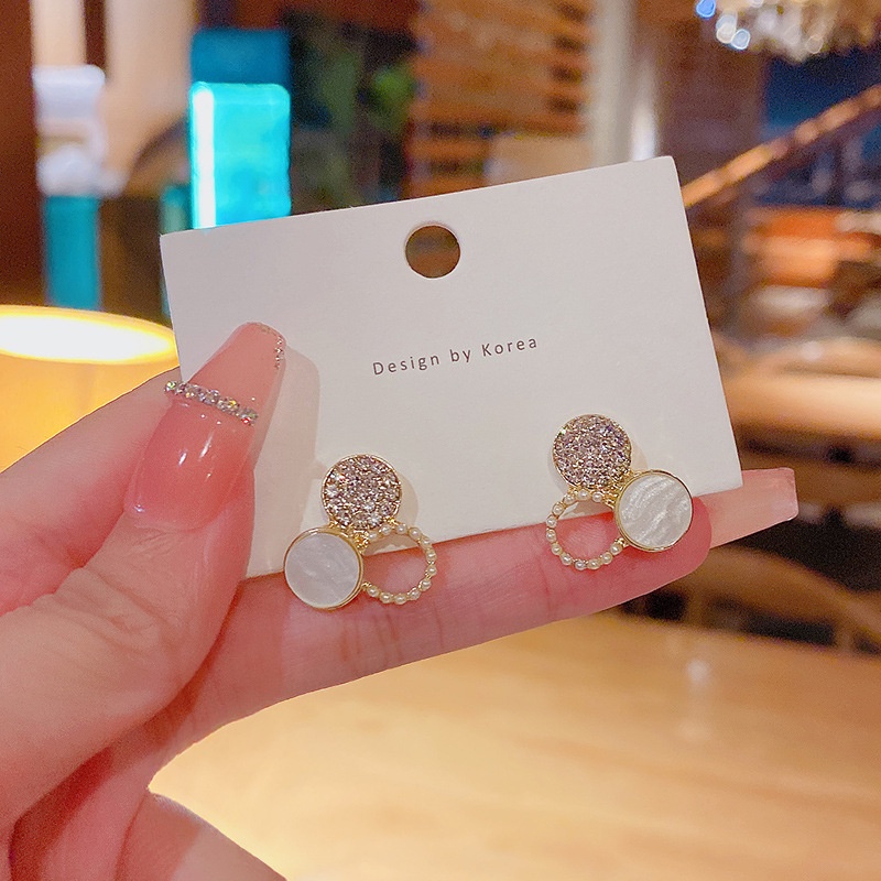 Anting Stud S925 Silver Needle Bentuk Lingkaran Kecil Aksen Berlian