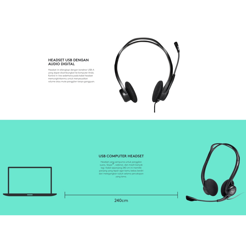 Logitech H370 Stereo Headset / Noise Cancel Digital Audio USB A H 370