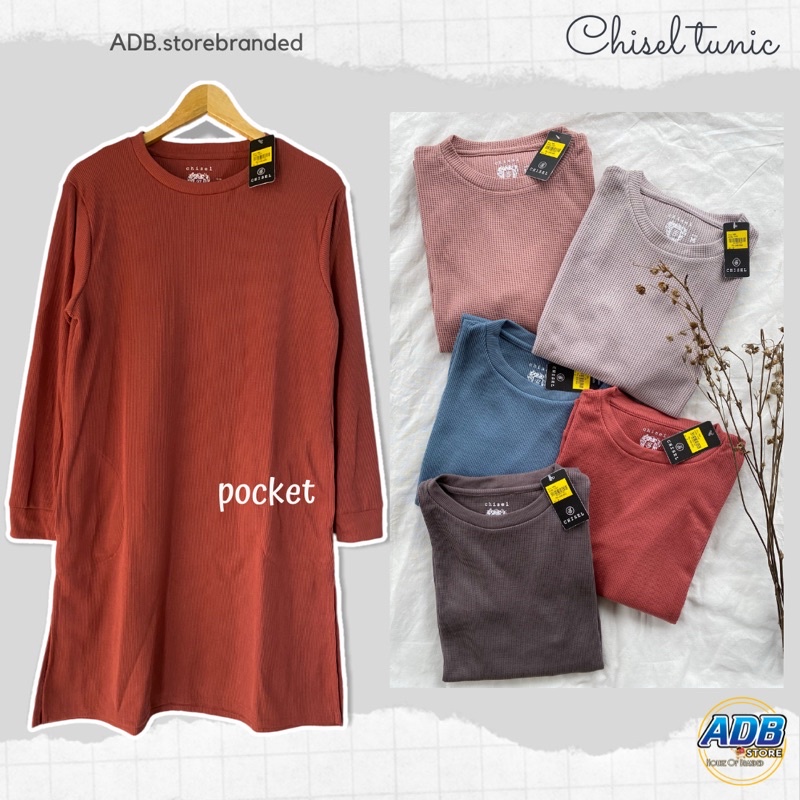 Long tunik Chisel Atasan muslim wanita lengan panjang polos Tunic kaos waffle CH3
