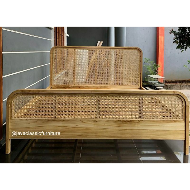 DIPAN TEMPAT TIDUR ROTAN MINIMALIS RANJANG ANAK VINTAGE BAHAN KAYU JATI UKURAN 120,160,180,200 meter-2