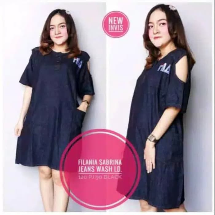 ARB11 BAJU DRESS TUNIK ROK PUNDAK SABRINA BAHAN JEANS LEVIS BORDIRAN DENIM