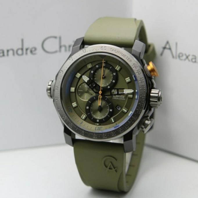 Jam Tangan Pria Alexander Cristie Ac 6565 Cowok Black Green Rubber Rr76Oyyq8F