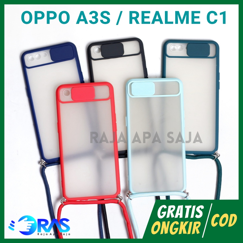 Sling Case Tali Gantungan HP OPPO A3S Realme C1 Silicon Casing Soft Case Lanyard Penutup Kamera HP