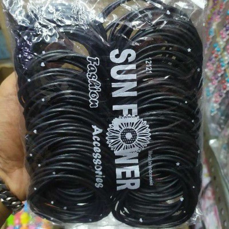 Gelang Karet 144 pcs Hitam Polos Gaul Sunflower