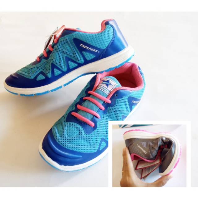 Sepatu sneakers dewasa cewek cowok trekkers tali pink biru