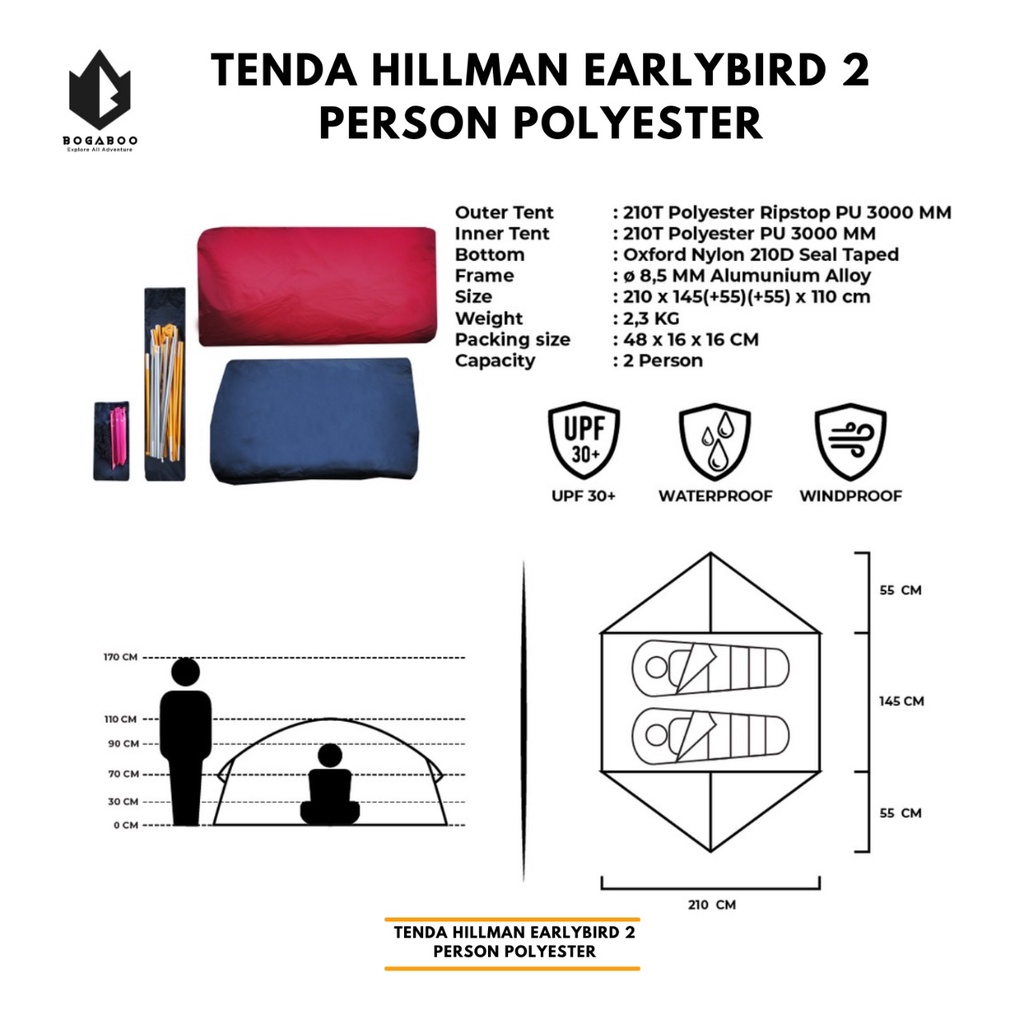 Tenda Hilman Earlybirds - Tenda Kapasitas 2 Person - tenda waterproof - tenda double layer