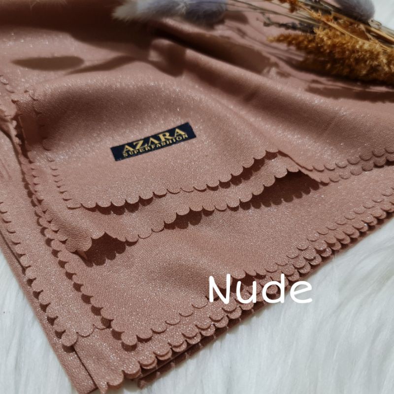 Hijab Segi Empat Azara nur sinar glamour Laser Cut kerudung hijab segiempat glowing 110 x 110-Nude Sinar