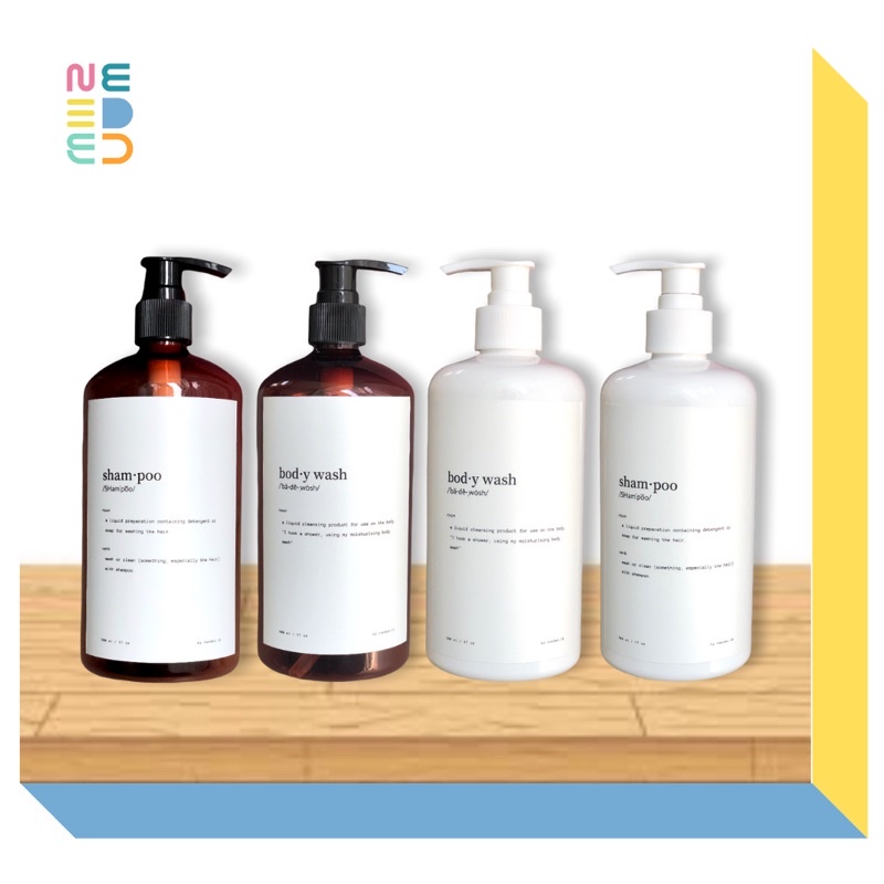 NEEDED JKT | [ADA MOTIF BARU] Botol Refill Sabun Mandi Sabun Cuci Tangan Sticker Anti Air Pump 500ML Aesthetic Body Wash and Shampoo, Hand Sanitizer, Hand Wash Isi Ulang Bottle Amber