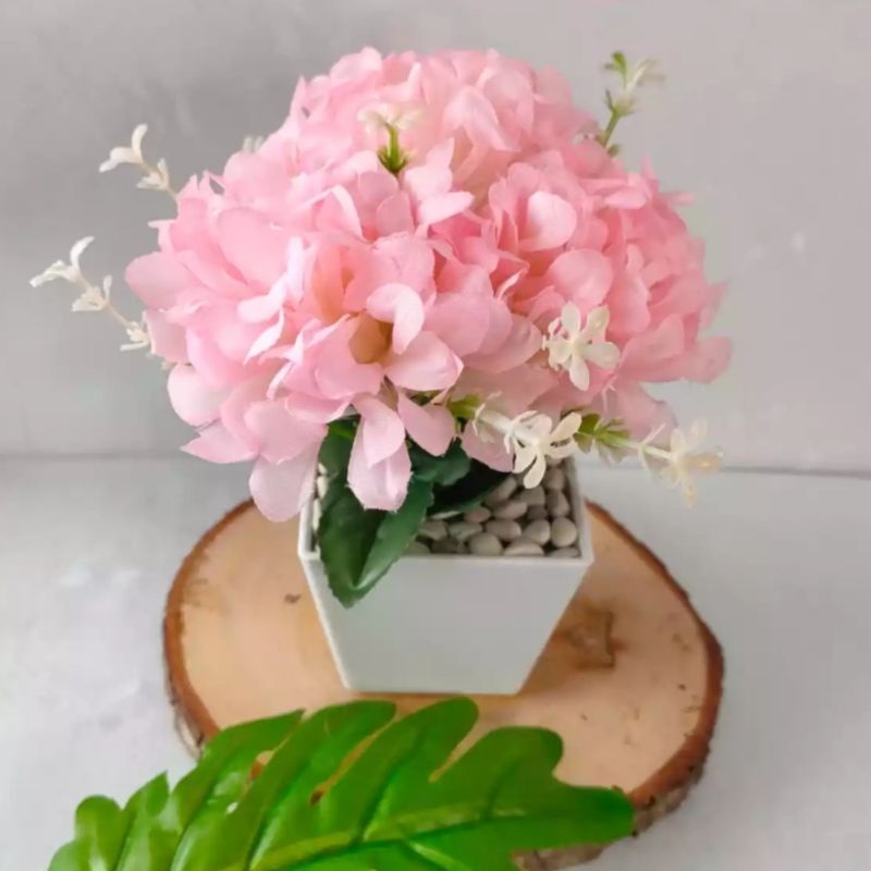 [ PROMO TERMURAH ] Bunga Artificial Soka Pink Termasuk Pot Melamin - Dekorasi Ruang Tamu - Bunga Plastik Import Grosir Murah