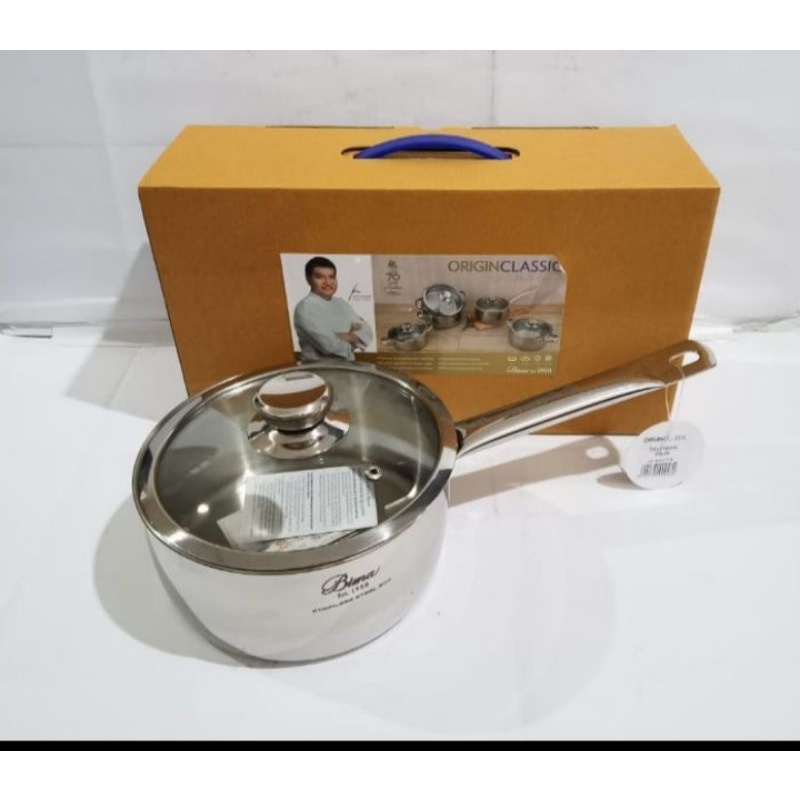 sauce pan 18cm w/glass lid Bima origin B2001118 sus 304 /panci susu stainless bima 2,3 L