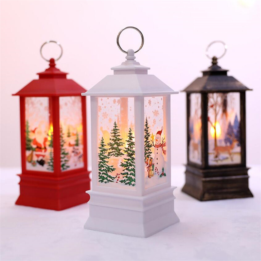 New Year Christmas LED Light Lamp Candle Cage/Portable Xmas Oil Lamp Party Decoration/Santa Claus Elk Print Candlestick