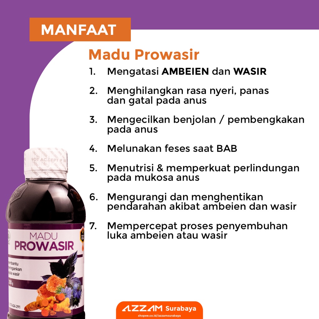 PROWASIR Madu Prowasir PRO WASIR Obat Herbal Wasir Ambeien Ambeyen Benjolan Anus BAB Berdarah Gatal Pada Anus Susah BAB Mukosa Anus