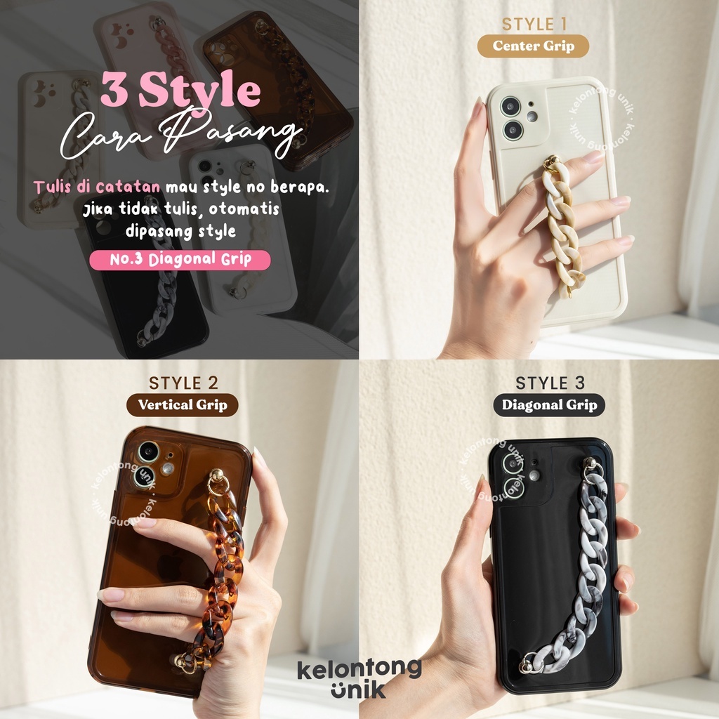 (Seri 2) For iPhone - Glossy Campro Soft Case + Marble Chain Grip/ Chain Case Rantai