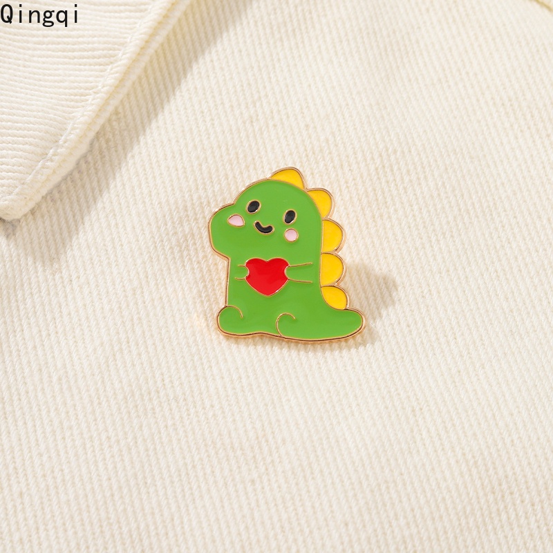 Bros Pin Enamel Bentuk Kartun Dinosaurus Warna Hijau Untuk Wanita