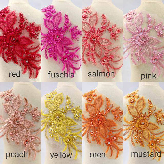 Lace bordir bunga 3d/aplikasi bordir/bordir tempel