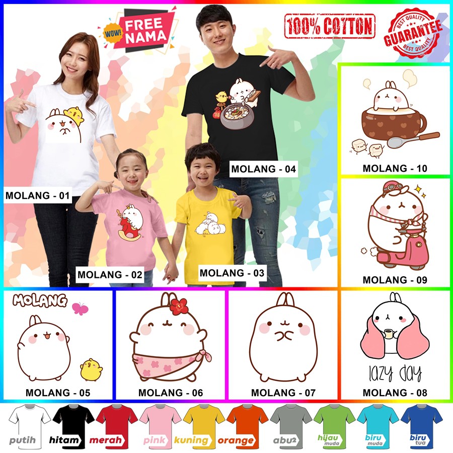 [FREE NAMA!!] Baju Kaos COUPLE  ANAK DAN DEWASA MOLANG BANYAK MOTIF