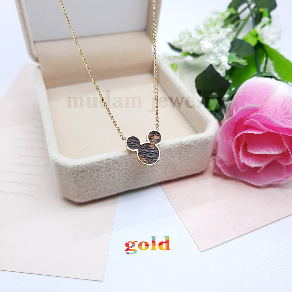 Kalung Titanium L* Kulit Model Mickey Tersedia Warna Rose gold dan Gold