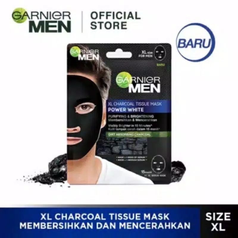 garnier men power white charcoal mask/ masker wajah pria