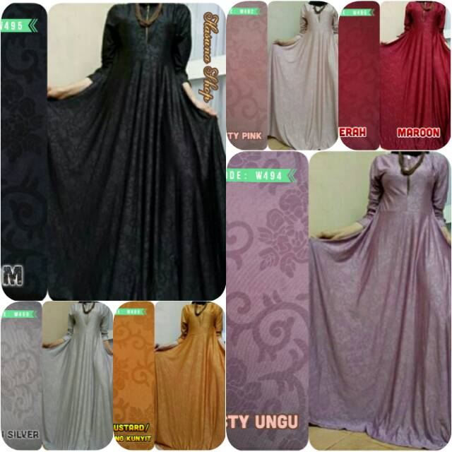 Gamis Jersey Dusty Ungu / Lavender Motif Relief  Hasuna Shop Maxi Long Dress HasunaShop