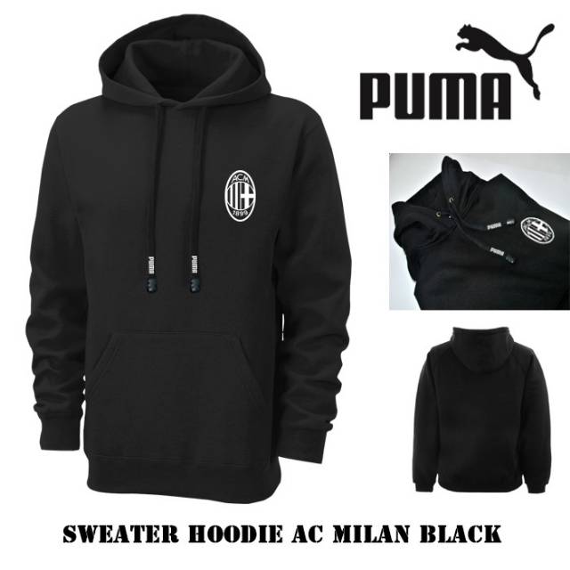 Sweater hoodie ac milan black check white grosir jaket club bola sport casual